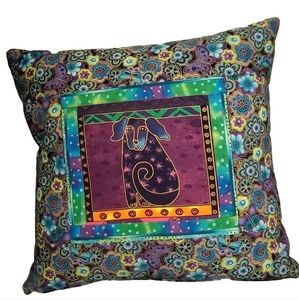 Decorative Colorful Quilted Floral Pillow With Dog And  Butterflies  12" x 12"